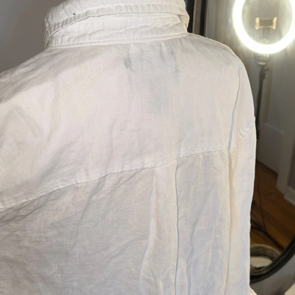 Tahari 100% Linen Classic White Button-Up Shirt - Picture 6 of 10